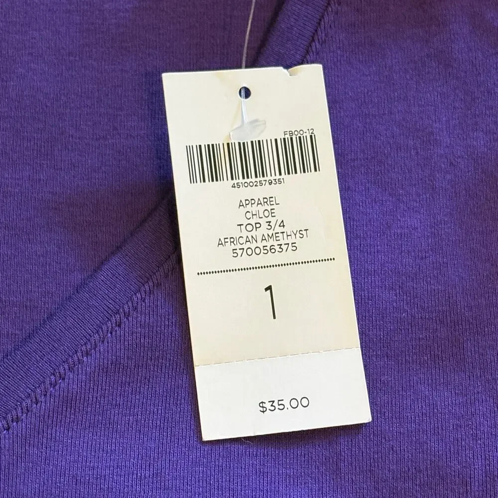 NEW Chicos Women's True Color Tee Chloe Top 3/4 Sleeve Soft Purple Amethyst 1 - Picture 2 of 5